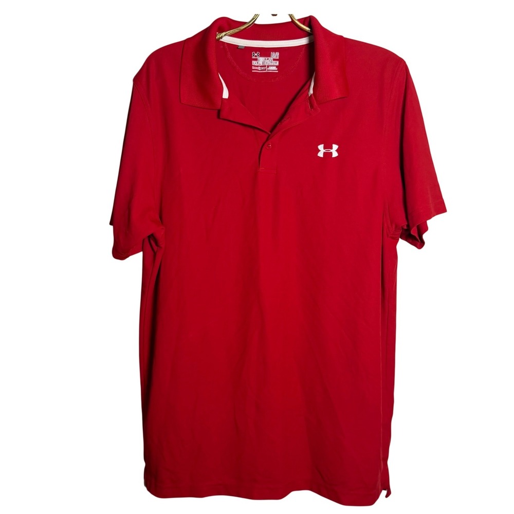 Under Armour Mens HeatGear Golf Polo Shirt Red Short Sleeve Regular Fit Large